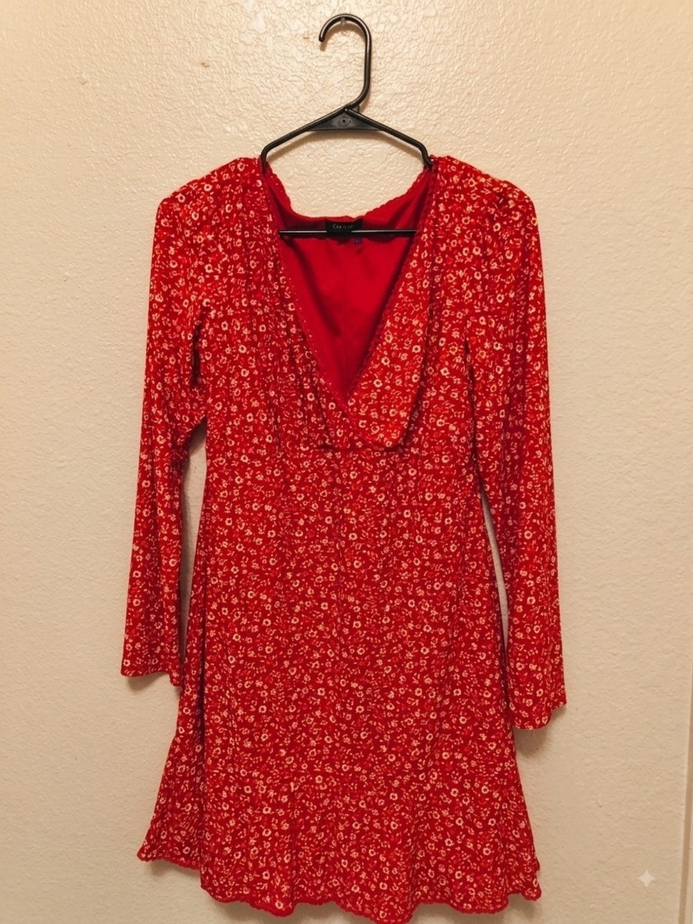 City Studio Red Floral V-Neck Long Sleeve Dress
